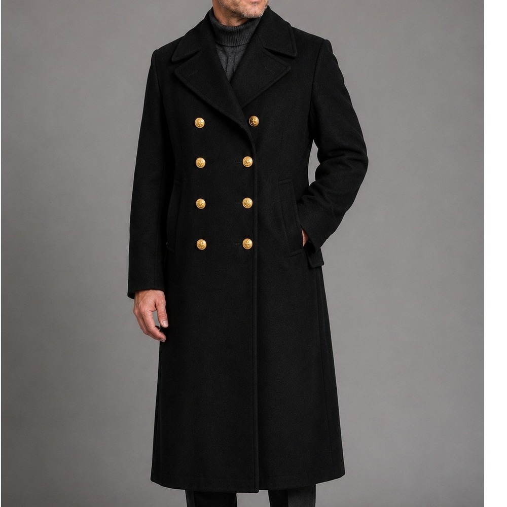 Vintage Jacob Reed's Sons Coat Mens 40 Black‎ Wool Overcoat US Naval Academy